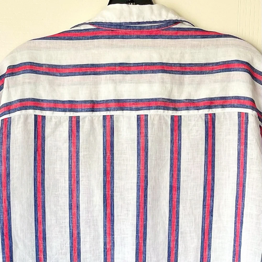 Frank & Eileen Mary Linen Shirt Dress Mini Red Navy White Stripe Large EUC - Picture 7 of 8